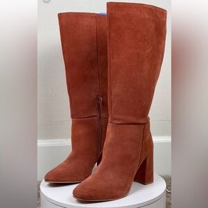 Women's wide calf leather suede boots
